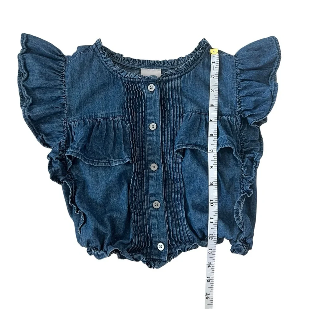 Gap x LoveShackFancy Girl's Denim Ruffle Button-Front Top‎ Size L